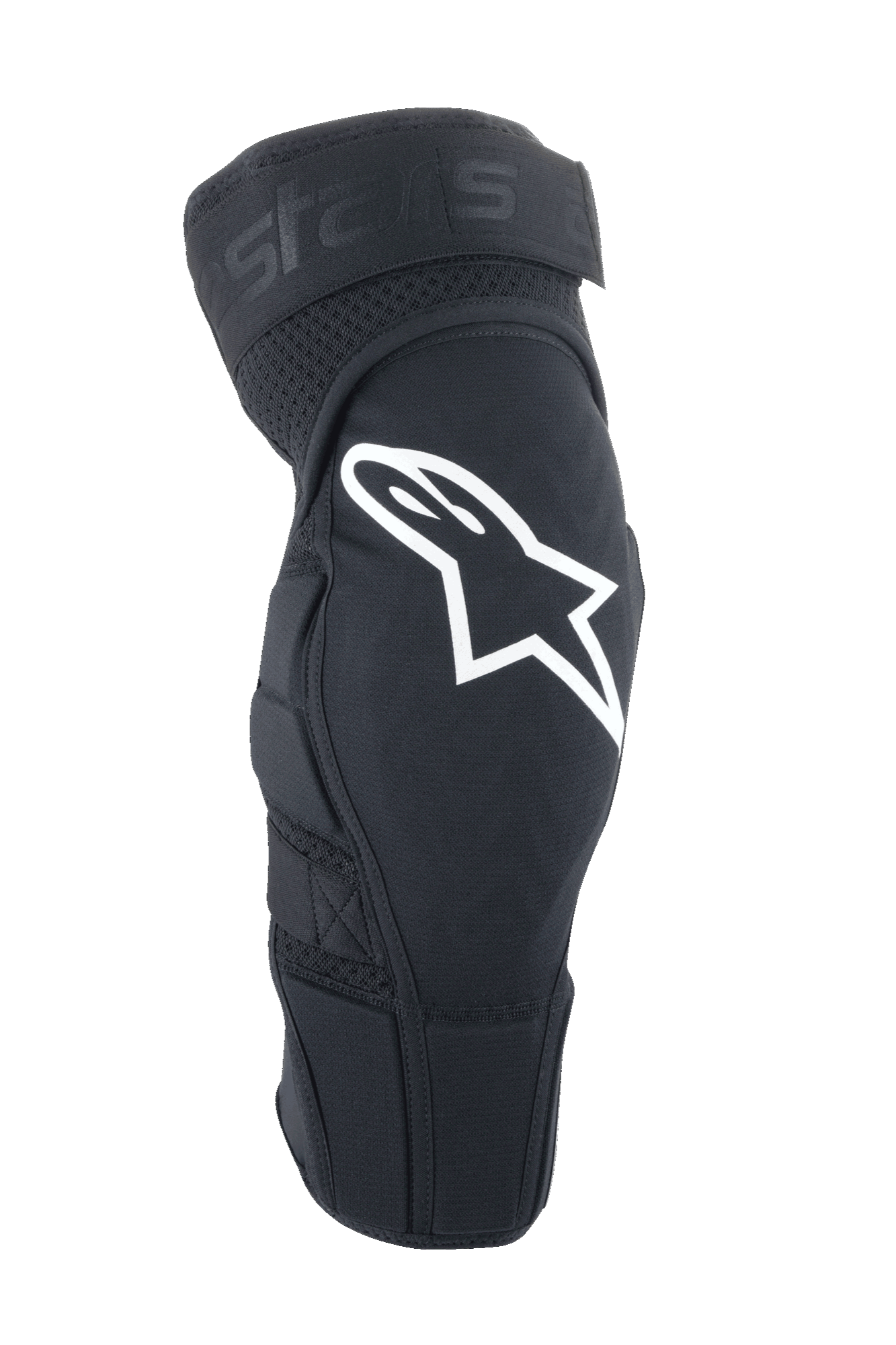 Alpinestars A-Impact Plasma Elite Knee Protector, MTB Knee Guards, Black with White Astar Logo, Ergonomic Pre-Curved Design with Mesh Ventilation, Adjustable Dual Strap Closure