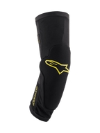 Alpinestars Paragon Plus Knee Protectors, Black with Acid Yellow Logos, Mountain Bike Protective Gear, tubular slip-on sleeve with integrated padding, breathable mesh and durable textured fabric