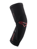 Alpinestars Paragon Plus Knieschützer, Schwarz mit rotem Alpinestars-Logo und Wortmarke, ergonomisches Slip-on-Design, atmungsaktives Mesh-Gewebe mit verstärkten Einsätzen, Mountainbike-Schutzausrüstung