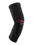 Alpinestars Paragon Plus Knieschützer, Schwarz mit rotem Alpinestars-Logo und Wortmarke, ergonomisches Slip-on-Design, atmungsaktives Mesh-Gewebe mit verstärkten Einsätzen, Mountainbike-Schutzausrüstung