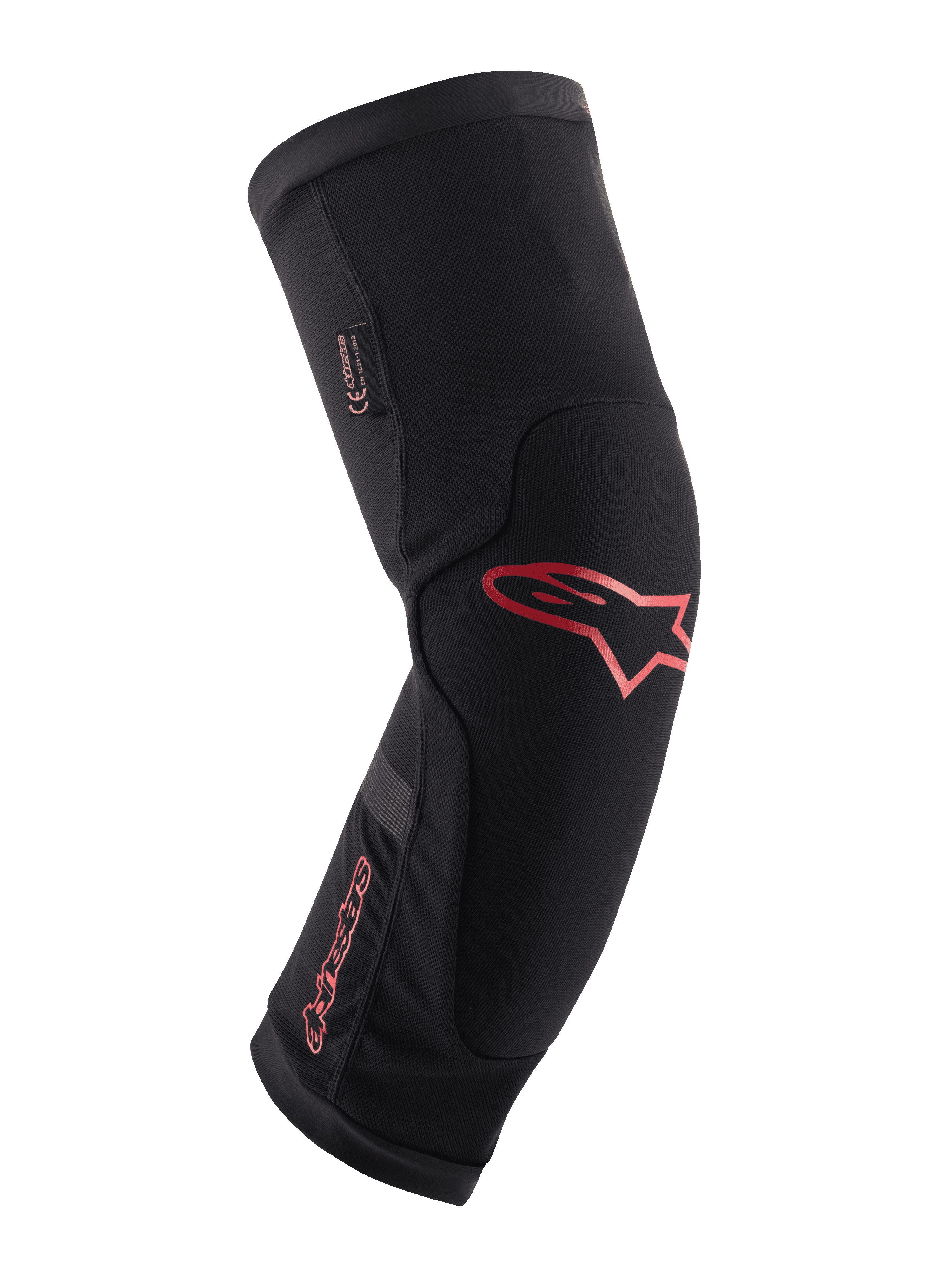 Alpinestars Paragon Plus Knieschützer, Schwarz mit rotem Alpinestars-Logo und Wortmarke, ergonomisches Slip-on-Design, atmungsaktives Mesh-Gewebe mit verstärkten Einsätzen, Mountainbike-Schutzausrüstung