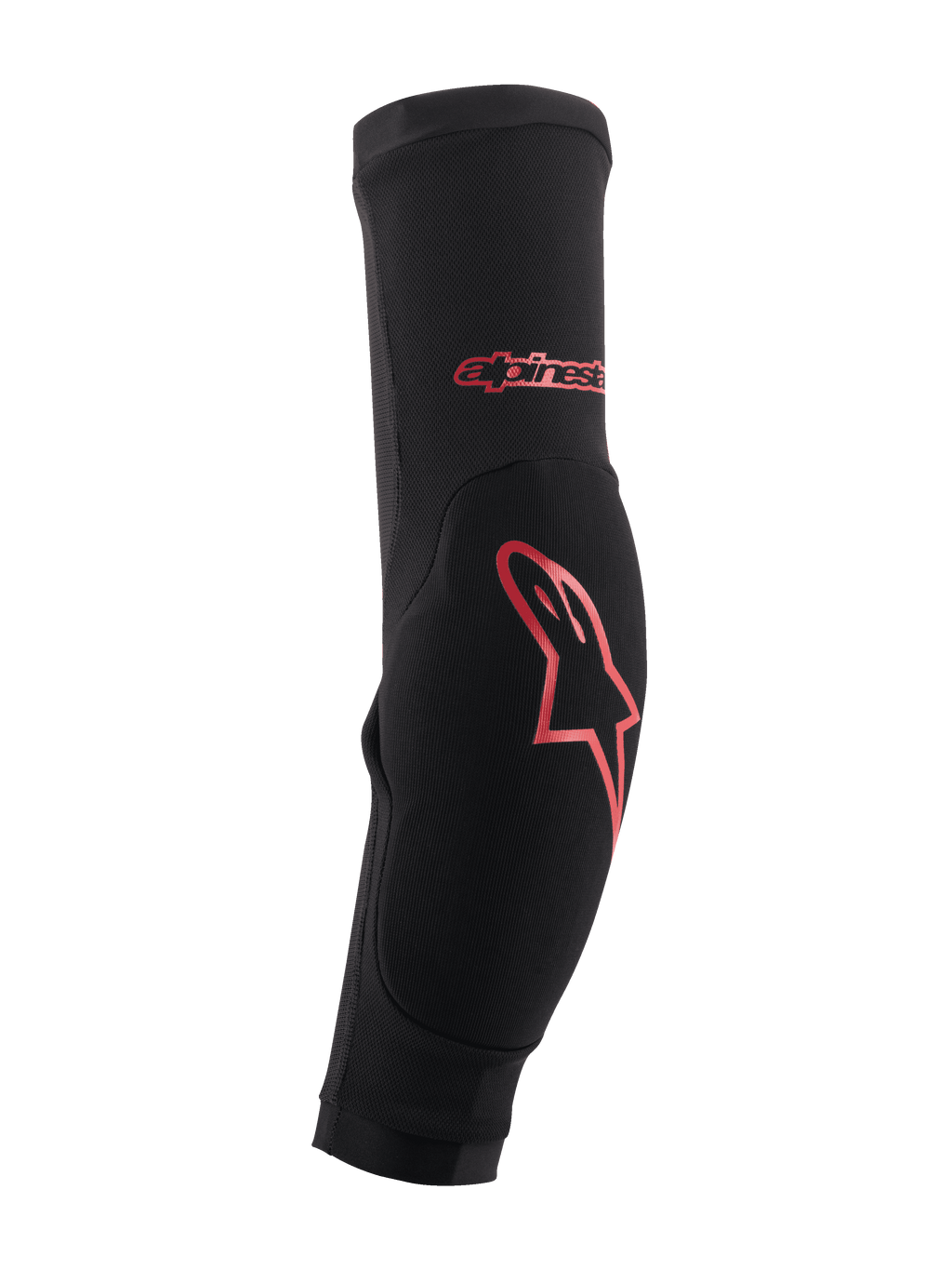 Alpinestars Paragon Plus Ellenbogenschützer, Schwarz mit rotem Logo, MTB Mountainbike-Schutz, eng anliegender Slip-on-Ärmel mit verstärkter Aufprallpolsterung und atmungsaktivem Mesh-Chassis