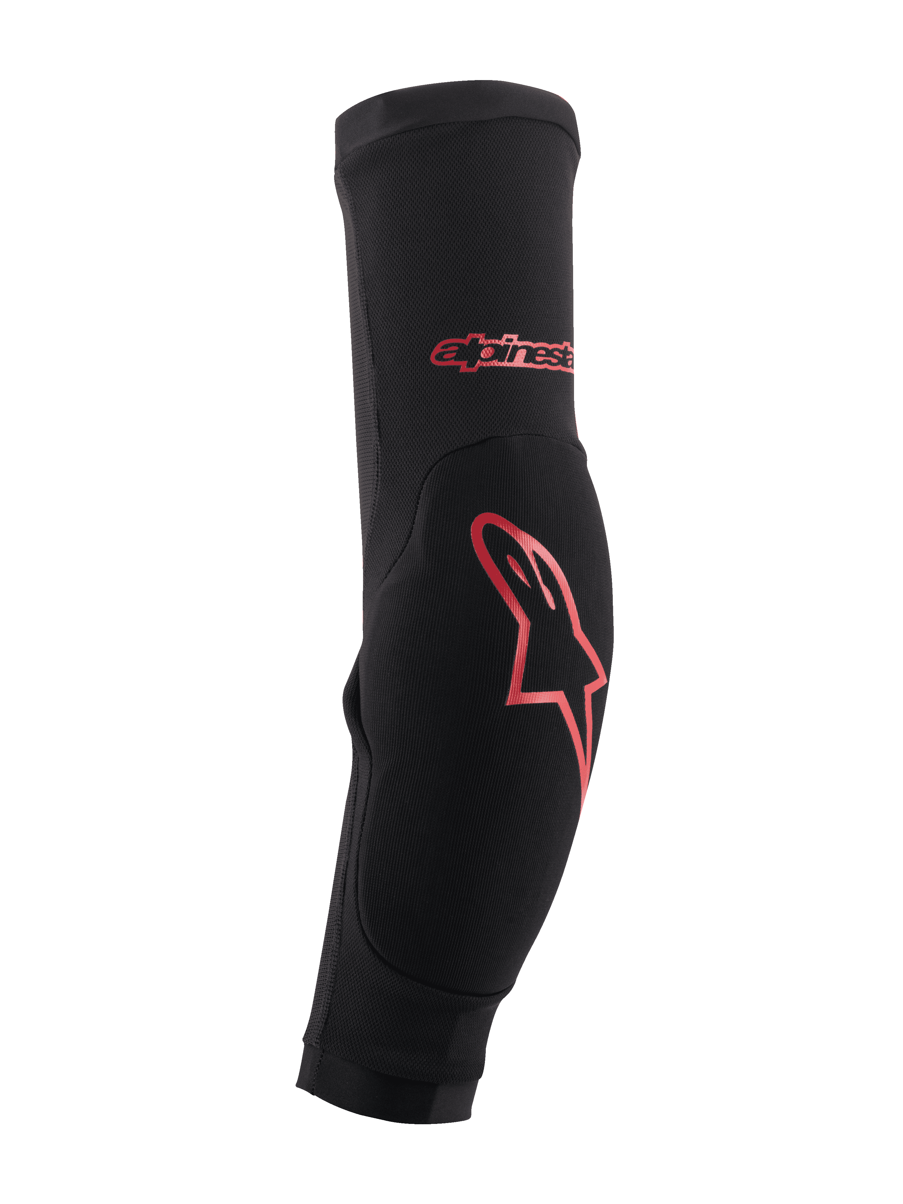Alpinestars Paragon Plus Elbow Protectors, Black with Red Logo, MTB Mountain Bike Protection, form-fitting slip-on sleeve with reinforced impact padding and breathable mesh chassis