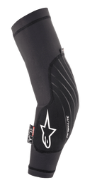 Alpinestars Paragon Lite Elbow Protector, Black, Lightweight Breathable Mesh Sleeve, White Star Logo and Paragon Lite branding, CE Level 1 certification tag, Mountain Bike and Trail protection gear