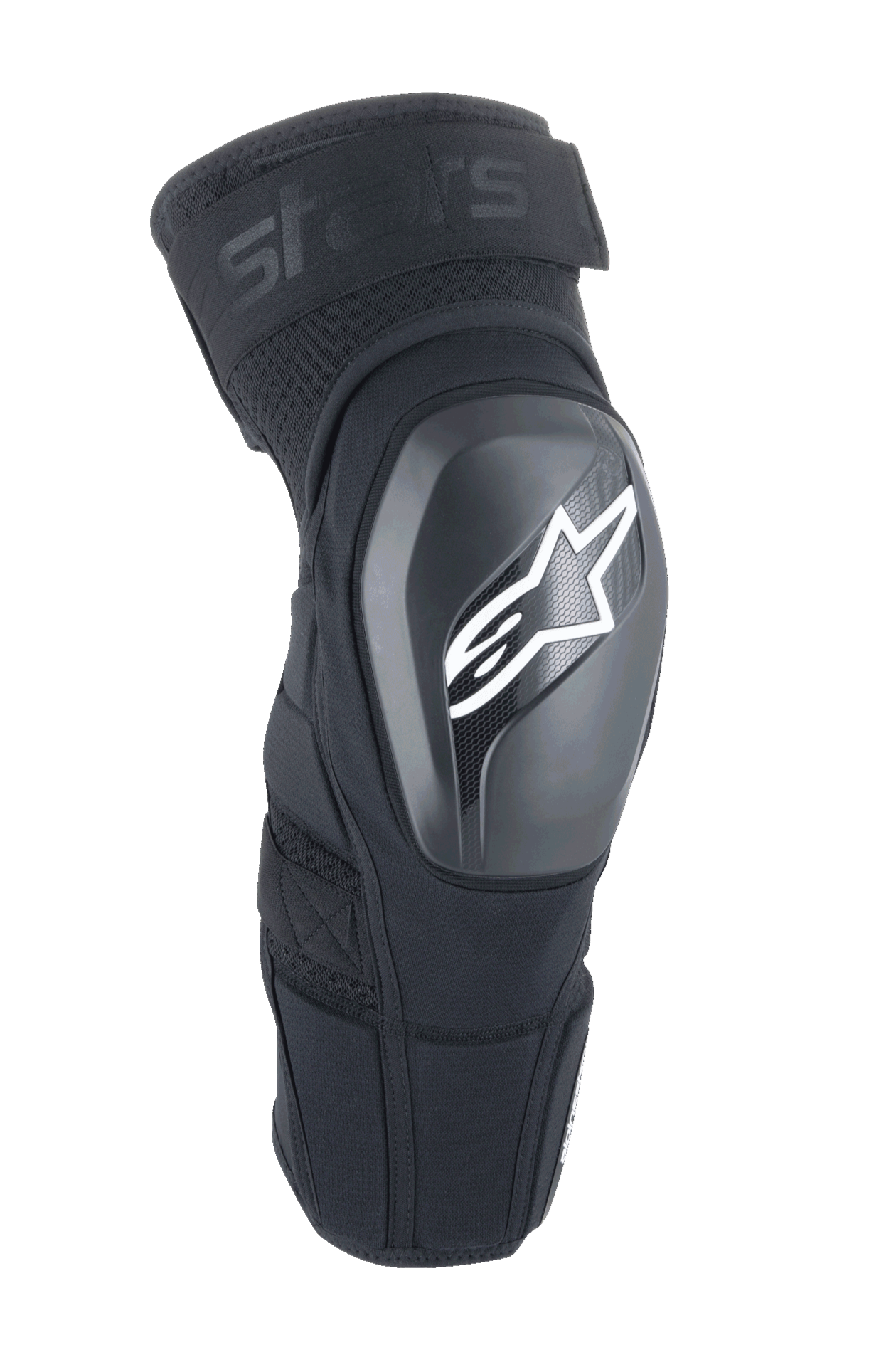 Alpinestars A-Impact Plasma Elite Shield Knee Protectors, Black with White Star Logo, Hard TPU Outer Shell, Mesh Fabric with Adjustable Top Strap, Pre-Curved Ergonomic Design, MTB and Off-Road Protection