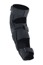 Alpinestars A-Impact Plasma Pro Knee Shin Protector, Black, back view featuring triple strap closure system, breathable mesh panels, and ergonomic pre-curved design for off-road cycling protection