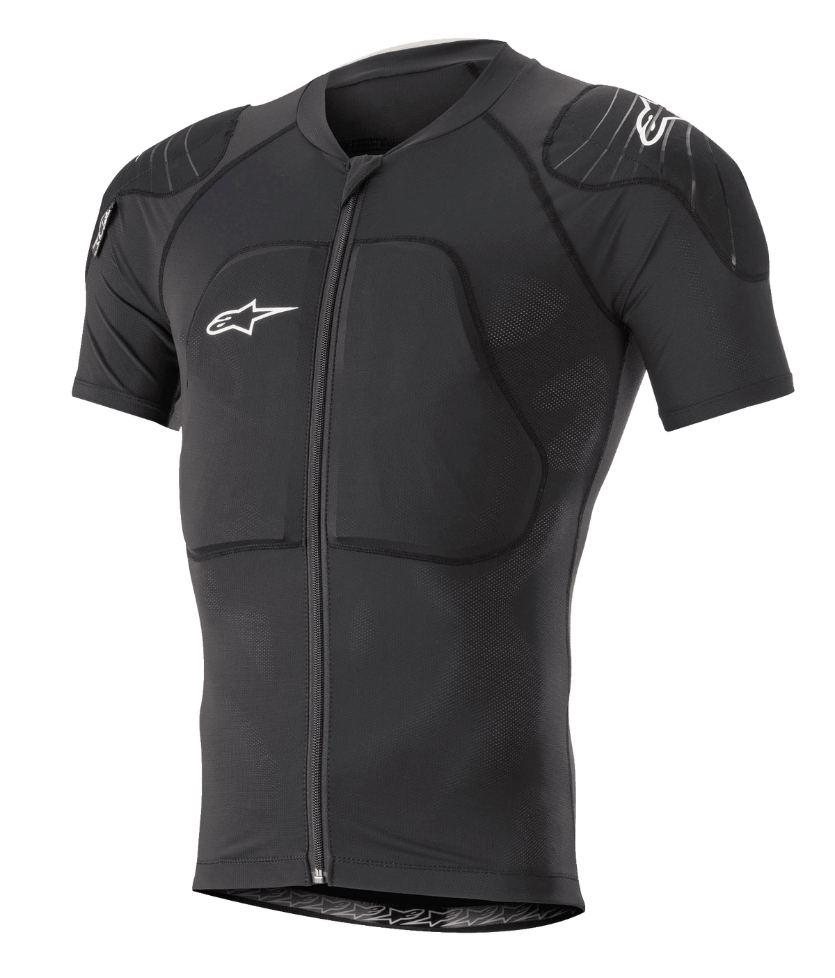 Alpinestars Paragon Lite Protection Jacket Kurzarm, Schwarz, MTB-Mountainbike-Schutzjacke mit integrierter Schulter- und Brustpolsterung, Frontreißverschluss, atmungsaktives Mesh-Gewebe, weiße Alpinestars-Logos, körpernahe Passform für Trail-Riding