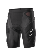 Alpinestars Vector Tech Shorts, schwarze Radsport-Protektorenshorts, gepolstertes Kompressionsdesign mit roten Mesh-Einsätzen, weißes Stern-Logo am Oberschenkel, leichtes Stretch-Mesh mit EVA-Schaumstoffschutz, MTB- und Downhill-Ausrüstung