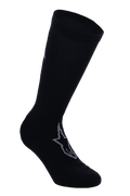 Alpinestars A-Dura Thermo-Socken, schwarze Radsocken mit grauem Astars-Logo, wadenlang mit geripptem Bund, glattes Thermo-Stretchmaterial für winterliches Mountainbiken