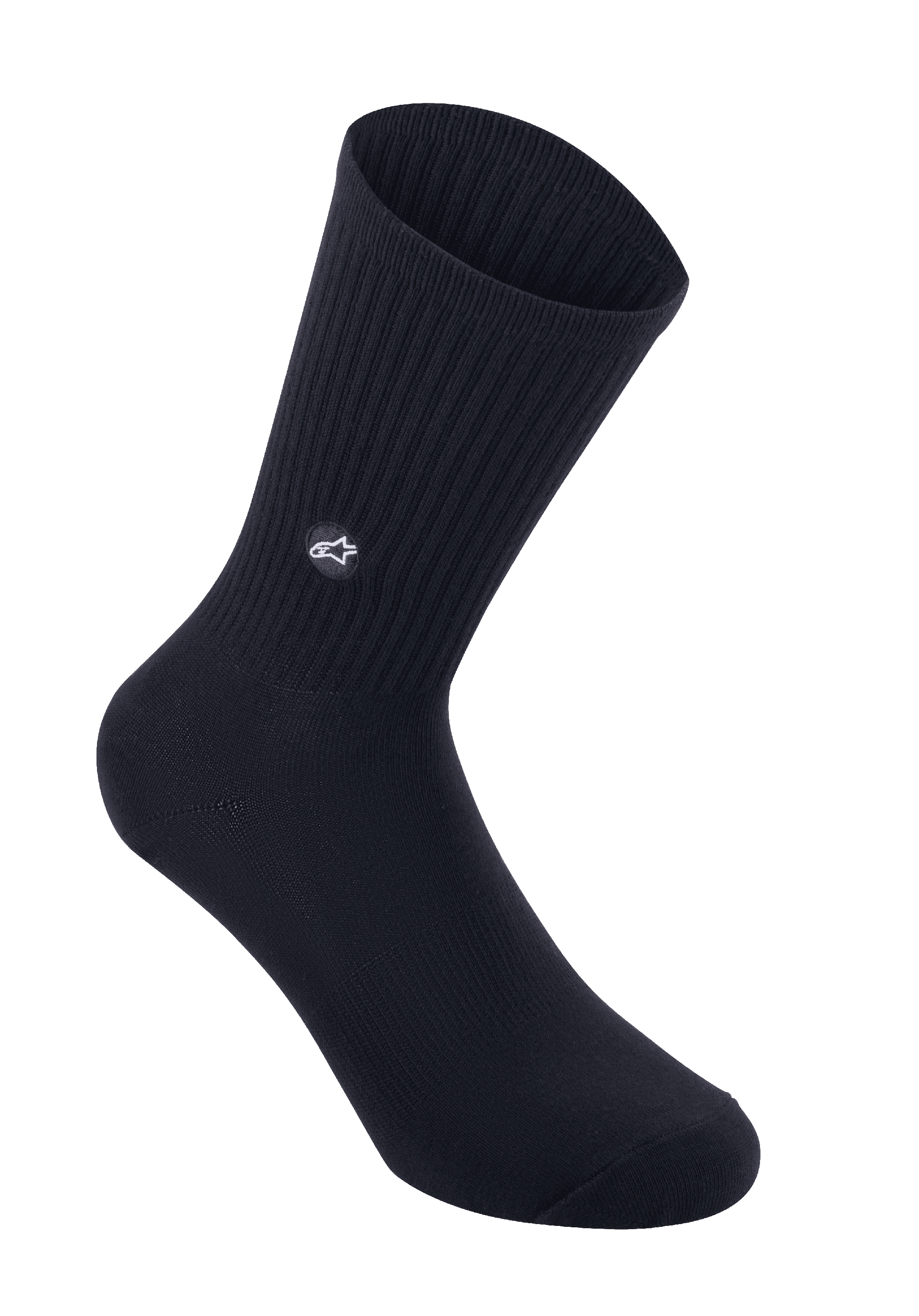 Alpinestars Alps Crew Socks, Cycling Socks, Black, ribbed knit calf with embroidered star logo patch, classic crew style for MTB and road riding