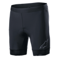 Alpinestars Alps Inner Shorts, schwarze Rad-Innenhose mit integriertem gepolstertem Sitzbereich, elastischer Bund, reflektierendes Astars-Logo am unteren linken Bein, dehnbares Synthetikgewebe für Performance und feuchtigkeitsableitenden Komfort