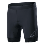 Alpinestars Alps Inner Shorts, schwarze Rad-Innenhose mit integriertem gepolstertem Sitzbereich, elastischer Bund, reflektierendes Astars-Logo am unteren linken Bein, dehnbares Synthetikgewebe für Performance und feuchtigkeitsableitenden Komfort