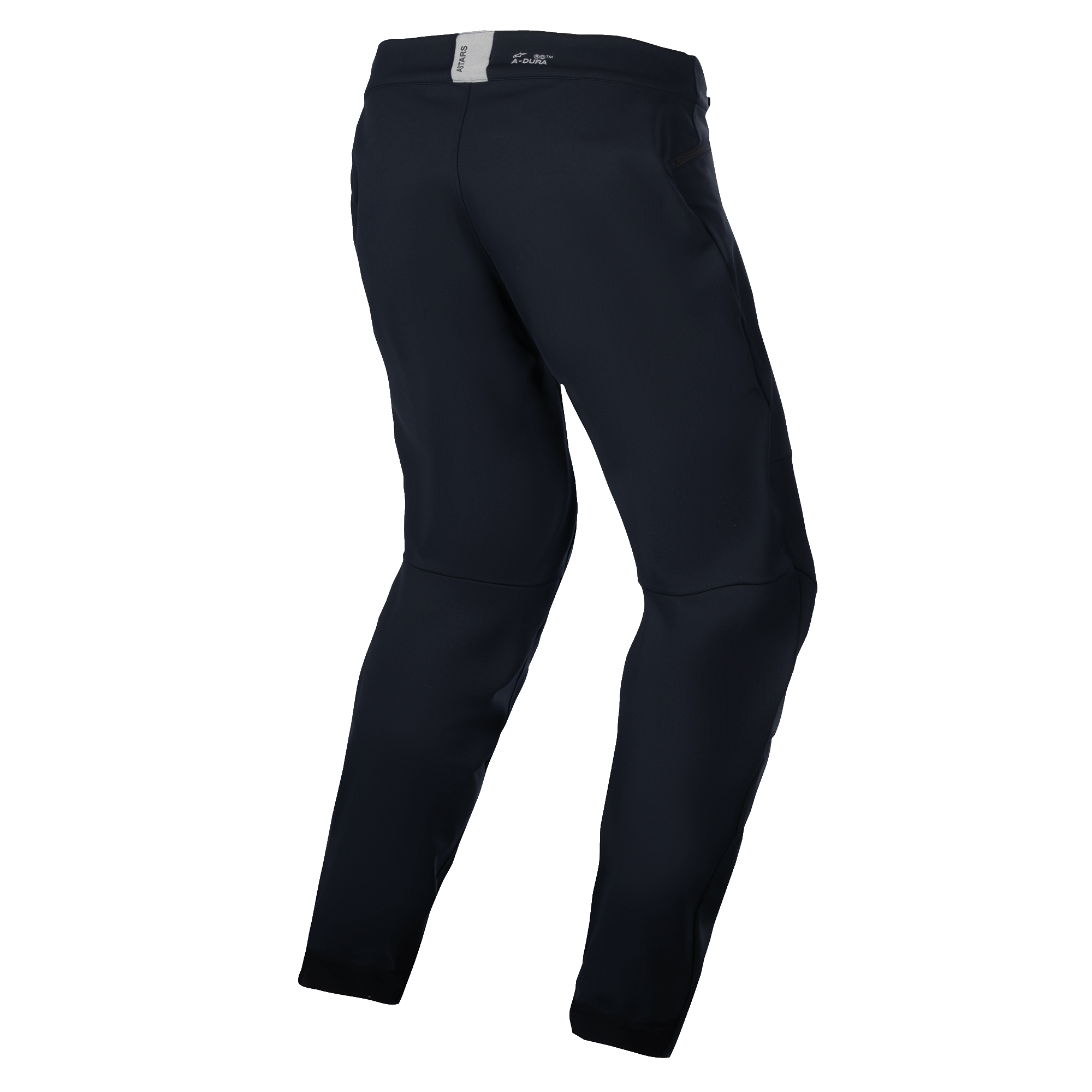 Alpinestars A-Dura Thermo-Hose, Mountainbike-Hose, Schwarz, Rückansicht mit anatomisch vorgeformtem Design, kleines ASTARS-Logo am hinteren Bund, minimalistischer Stil für Trail- und Enduro-Fahrten
