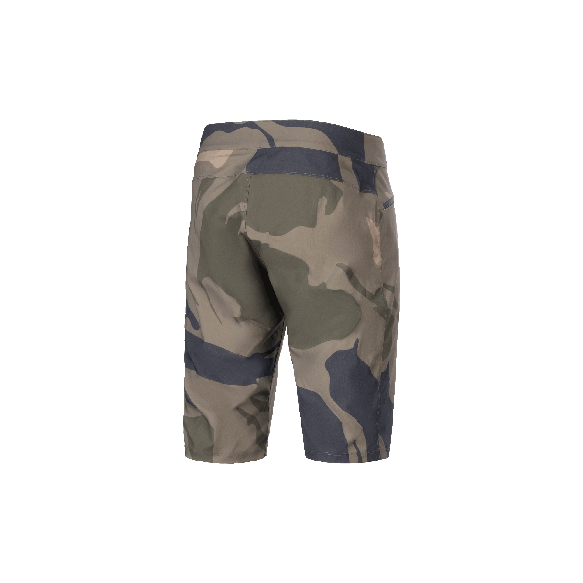 Alpinestars A-Dura Camo Liner Shorts, Men's MTB Cycling Shorts, Camo and Brown, rear view showing durable 2-way stretch fabric and zippered pocket details
