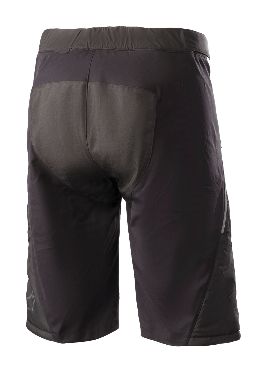 Alpinestars Denali 2 Shorts, Mountainbike-Shorts, Schwarz Grisaille, Rückansicht mit verstärktem Gesäßbereich und wasserabweisender Textilkonstruktion für Offroad-Fahrten