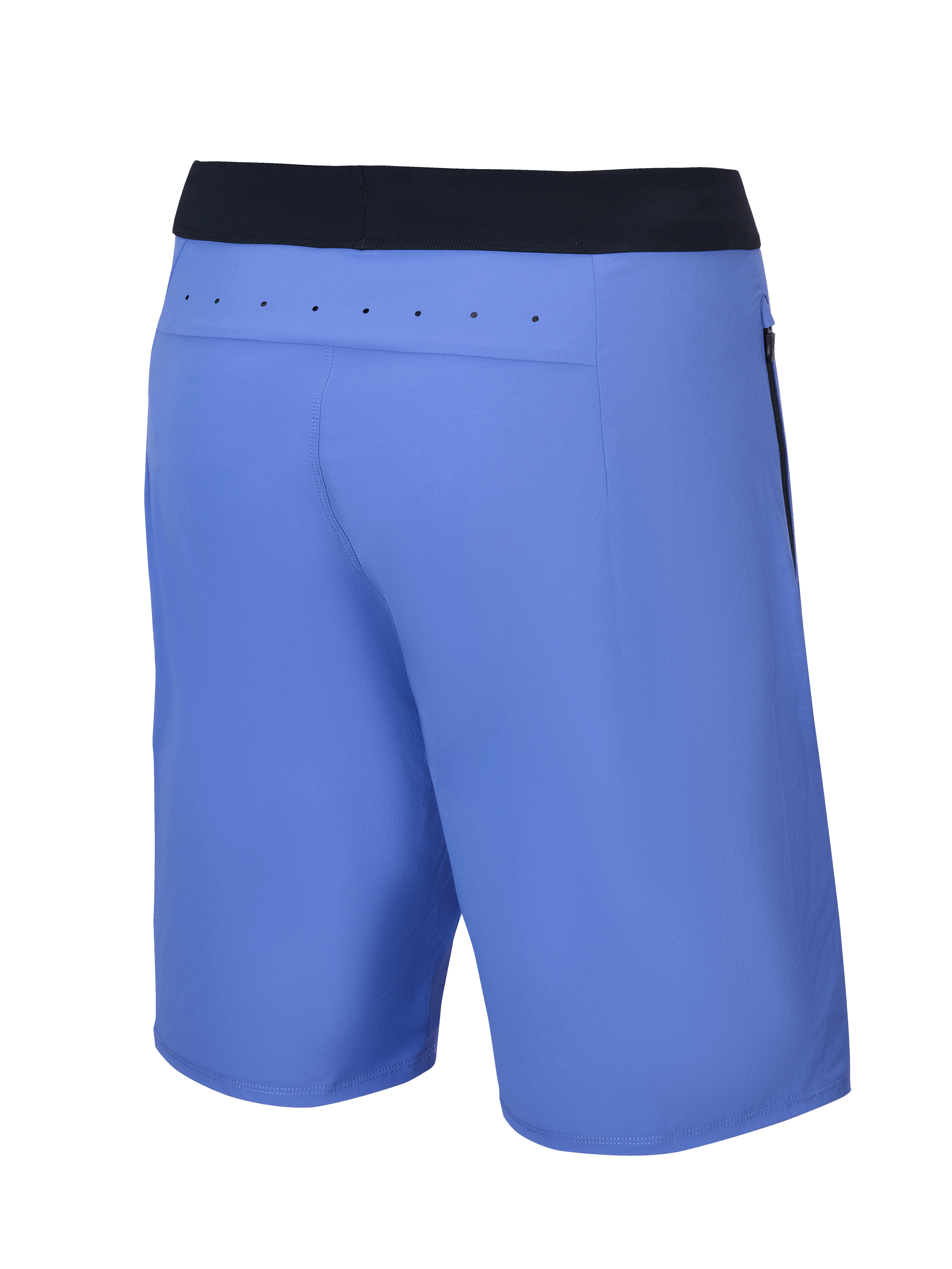 Alpinestars A-Aria Lite Shorts, Mountainbike-Shorts, Baja Blue, Rückansicht mit schwarzem Bund und lasergeschnittenen Belüftungslöchern am Rückenkoller, Performance-Passform für Trail-Riding