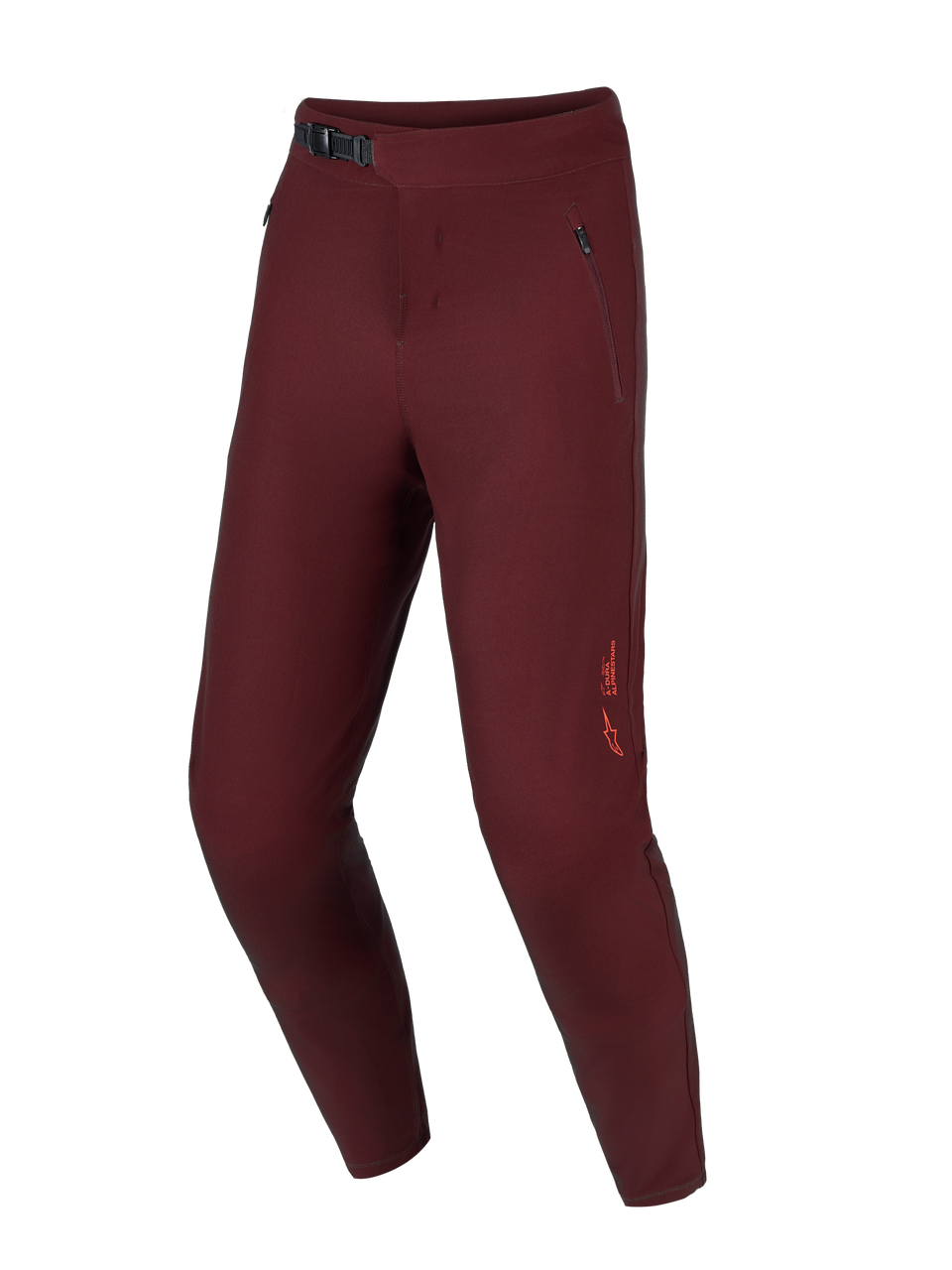 Alpinestars A-Dura Ride Pants, Bordeaux mountain bike pants with ratchet closure and secure zippered side pockets.