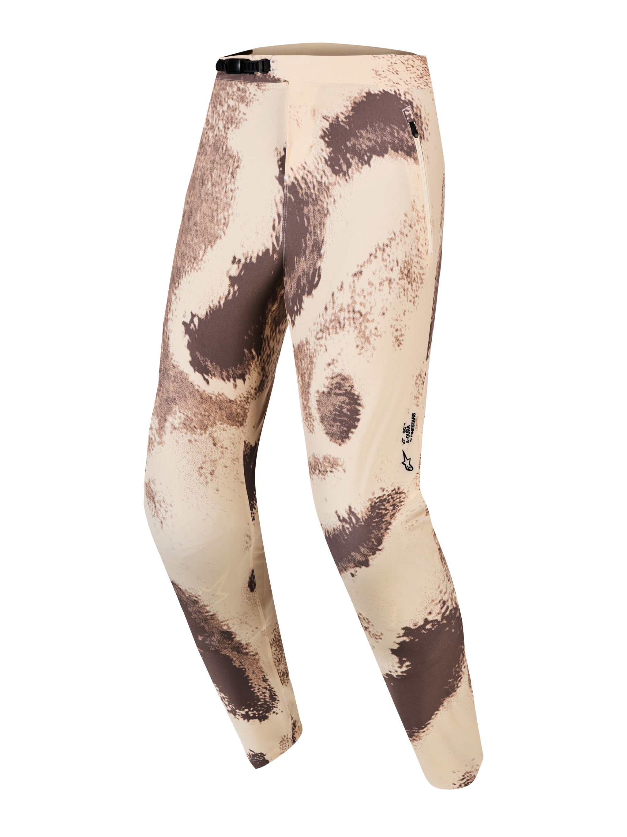Alpinestars A-Dura Ride Hose in Sand Camo, strapazierfähige MTB-Hose mit 4-Wege-Stretch-Gewebe und Ratschenverschluss.