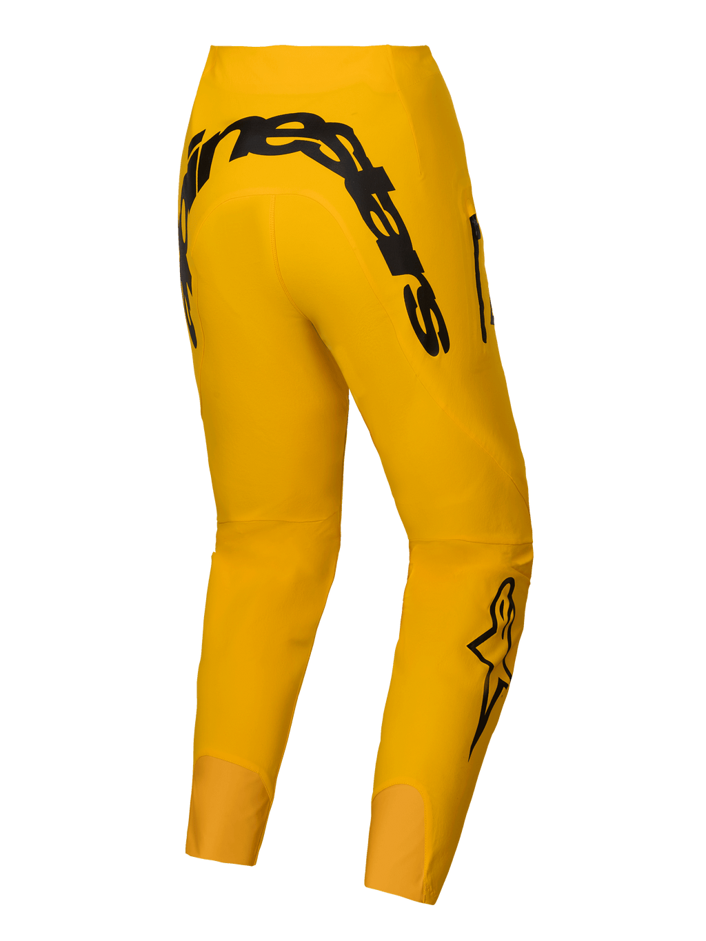 Alpinestars A-Supra Hose Melt Gold Limited Edition, Herren-Mountainbike-Hose in Dunkelgelb mit schwarzem Alpinestars-Schriftzug auf der Rückseite und 4-Wege-Stretchmaterial