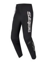 A-Supra Elite Pants, black MTB racing gear featuring large gray Astars wordmark and durable performance stretch fabric.