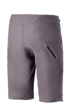 Alpinestars Drop Algorithm Shorts, Mountainbike-Shorts, Sparrow Grau, Rückansicht mit Fokus auf die verklebte Reißverschluss-Beintasche und die strapazierfähige Stretch-Materialkonstruktion für den Offroad-MTB-Einsatz