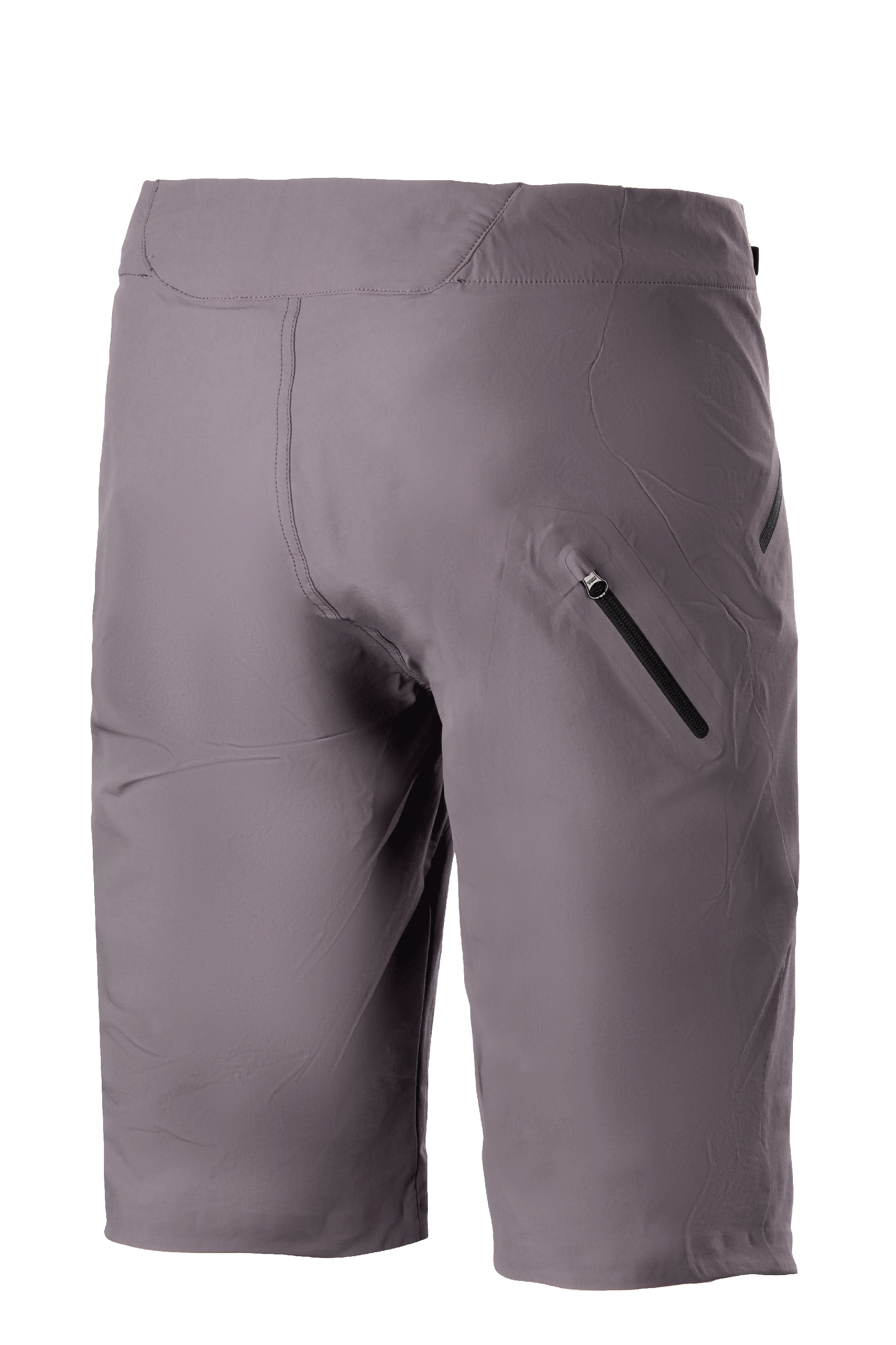 Alpinestars Drop Algorithm Shorts, Mountainbike-Shorts, Sparrow Grau, Rückansicht mit Fokus auf die verklebte Reißverschluss-Beintasche und die strapazierfähige Stretch-Materialkonstruktion für den Offroad-MTB-Einsatz