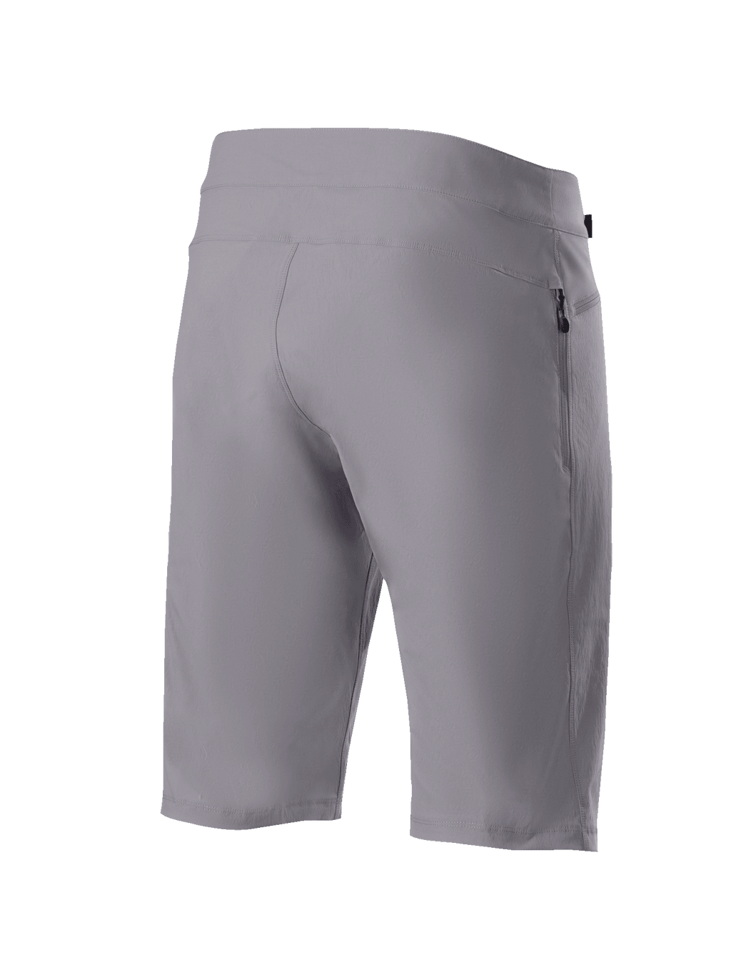 Alpinestars A-Dura Shorts, Mountainbike-Shorts, Dunkelgrau, Dreiviertel-Ansicht von hinten zeigt strapazierfähiges 2-Wege-Stretch-Material und seitliche Reißverschlusstasche, technische Radsportbekleidung