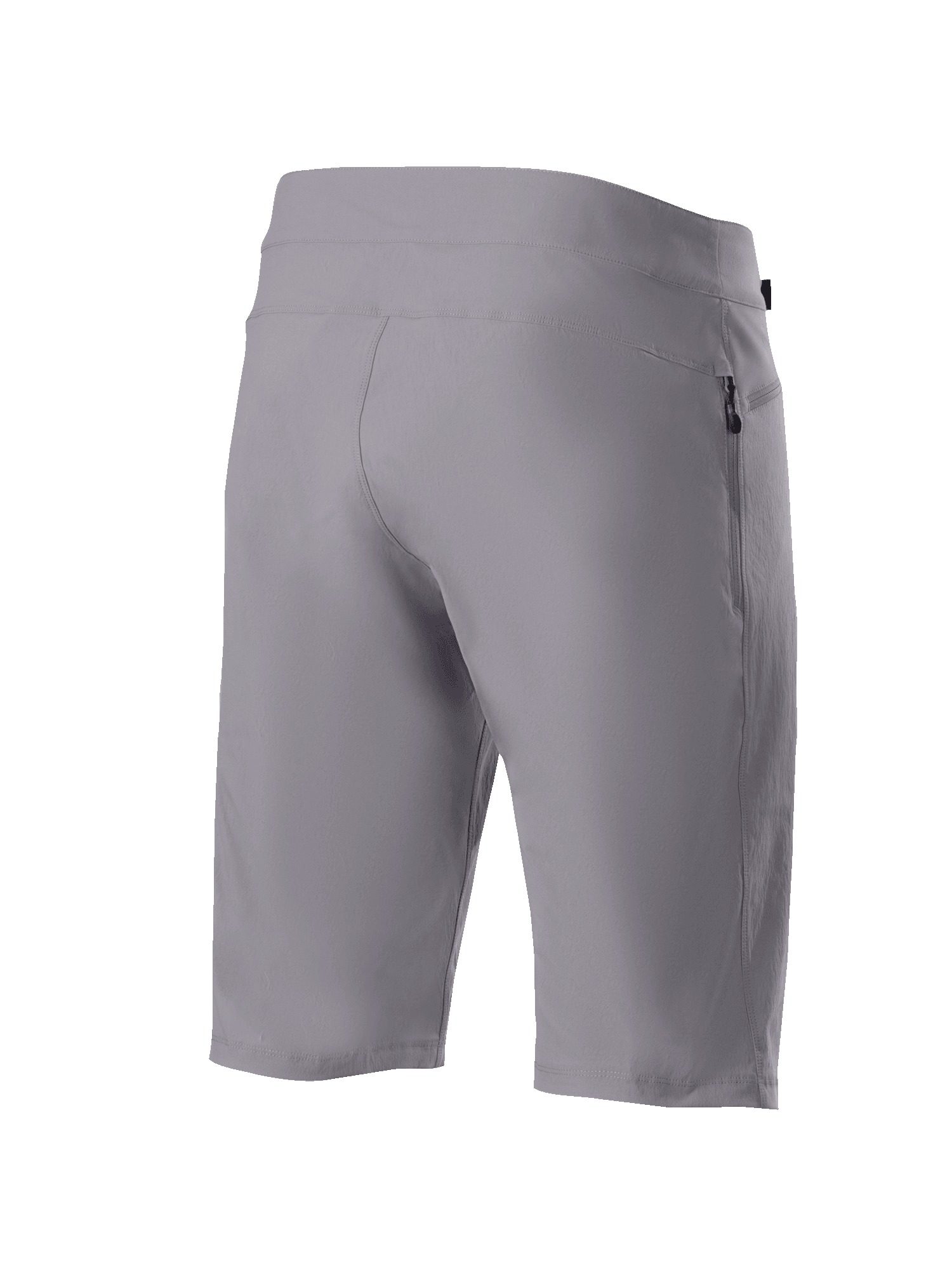 Alpinestars A-Dura Shorts, Mountainbike-Shorts, Dunkelgrau, Dreiviertel-Ansicht von hinten zeigt strapazierfähiges 2-Wege-Stretch-Material und seitliche Reißverschlusstasche, technische Radsportbekleidung