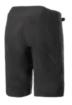 Alpinestars Stella Drop Algorithm Shorts für Damen, Schwarz, Mountainbike-Shorts, Rückansicht mit technischen Einsätzen und diagonaler Reißverschlusstasche am rechten Bein, leichtes und strapazierfähiges Design für den Offroad-Radsport