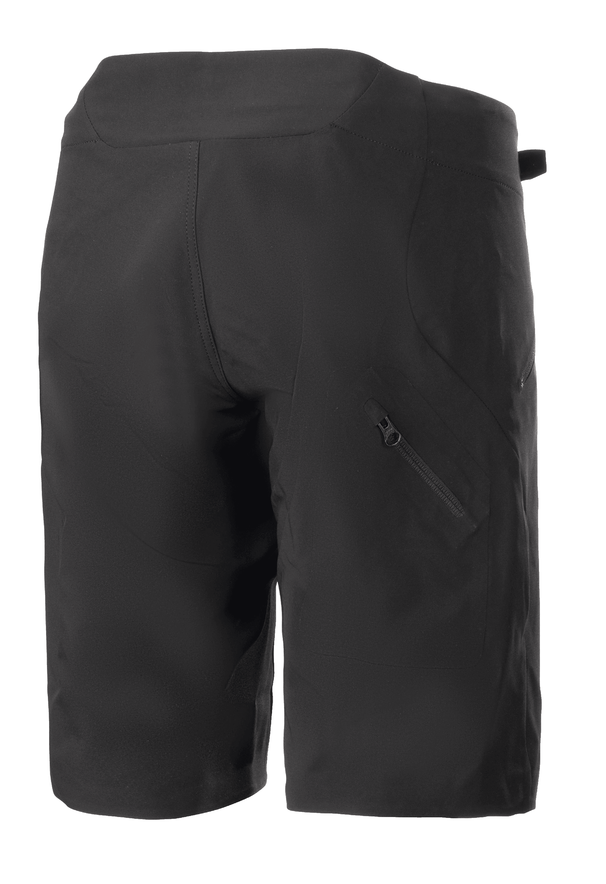 Alpinestars Stella Drop Algorithm Shorts für Damen, Schwarz, Mountainbike-Shorts, Rückansicht mit technischen Einsätzen und diagonaler Reißverschlusstasche am rechten Bein, leichtes und strapazierfähiges Design für den Offroad-Radsport