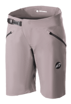Alpinestars Stella Drop Algorithm Shorts für Damen, MTB Mountainbike-Shorts, Sparrow Gray, mit schwarzem Ratschenverschluss am Bund, Reißverschlusstaschen vorne, laserperforierten Belüftungsöffnungen und rundem Logo-Emblem, Performance-Fahrradausrüstung