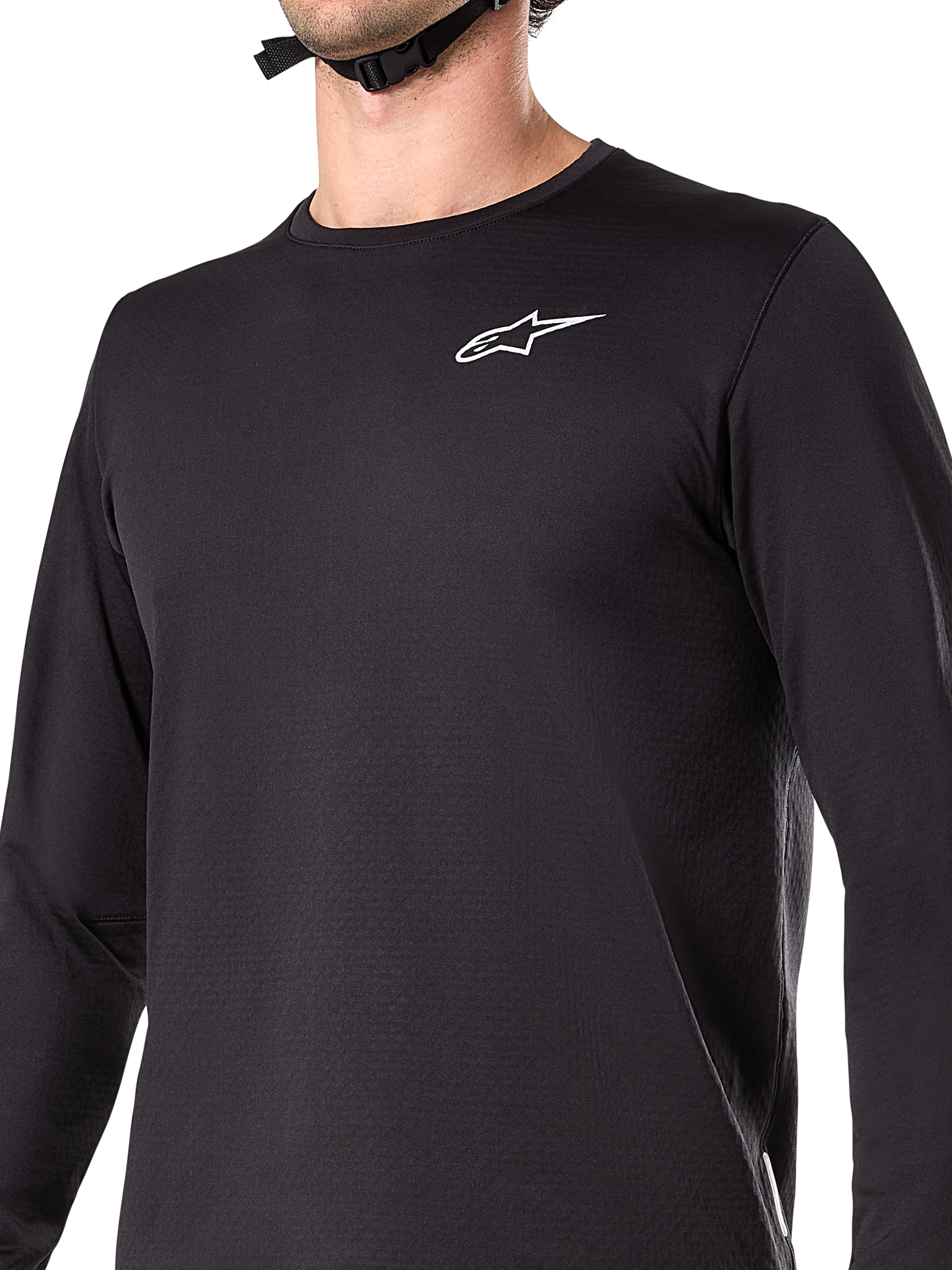 Alpinestars A-Dura Thermal Jersey, Langarm-Radsport-Trikot, Schwarz mit weißem Wortmarken-Logo auf der Brust, isoliertes, fleecegefüttertes Material, verlängertes Rückenteil, konzipiert für Mountainbiking bei kaltem Wetter
