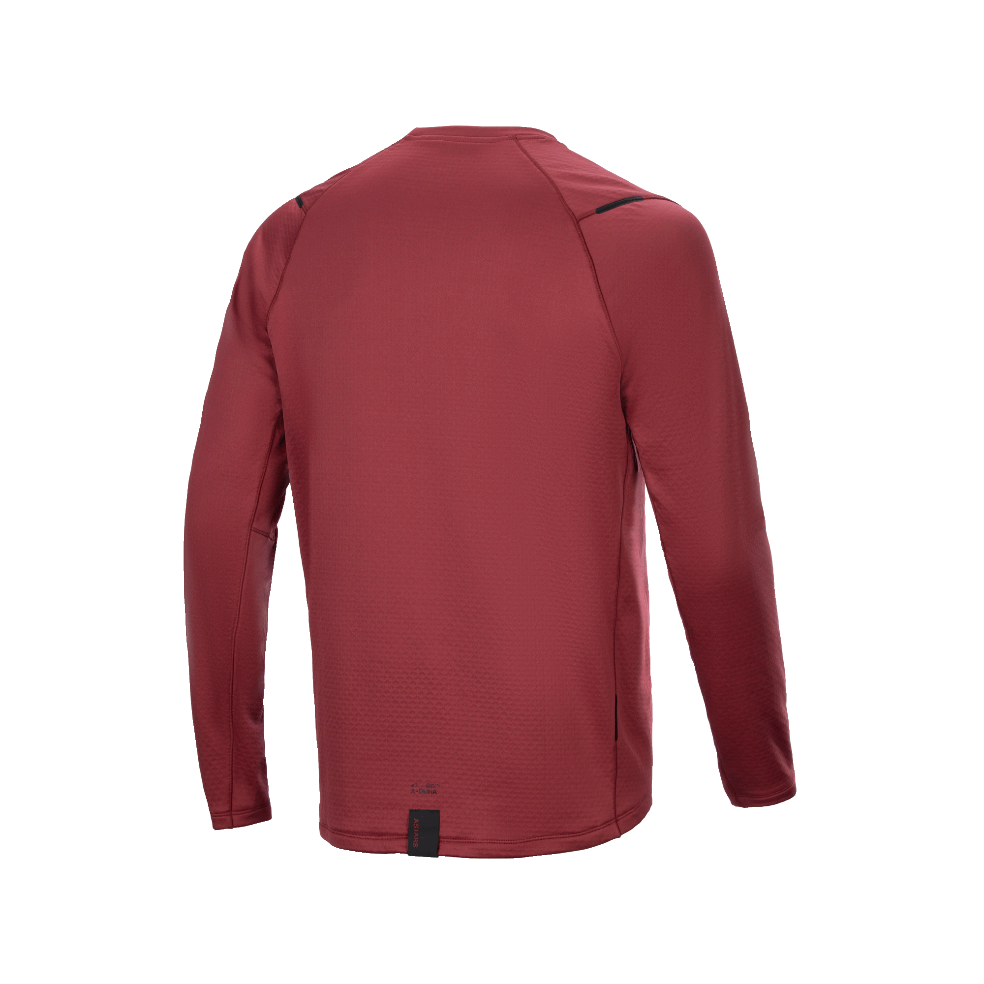Alpinestars A-Dura Thermal Jersey, Langarm-Radsporttrikot, Burgunderrot, Rückansicht mit verlängertem Rückenteil für mehr Schutz, strukturiertes isoliertes Thermogewebe, minimalistisches Branding am Saum