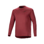 Alpinestars A-Dura Thermal Jersey, Langarm-Radsport-Trikot, Burgunderrot, texturiertes isoliertes Material mit kleinem schwarzem Stern-Logo auf der Brust, verlängertes Rückenteil für MTB-Fahrten.
