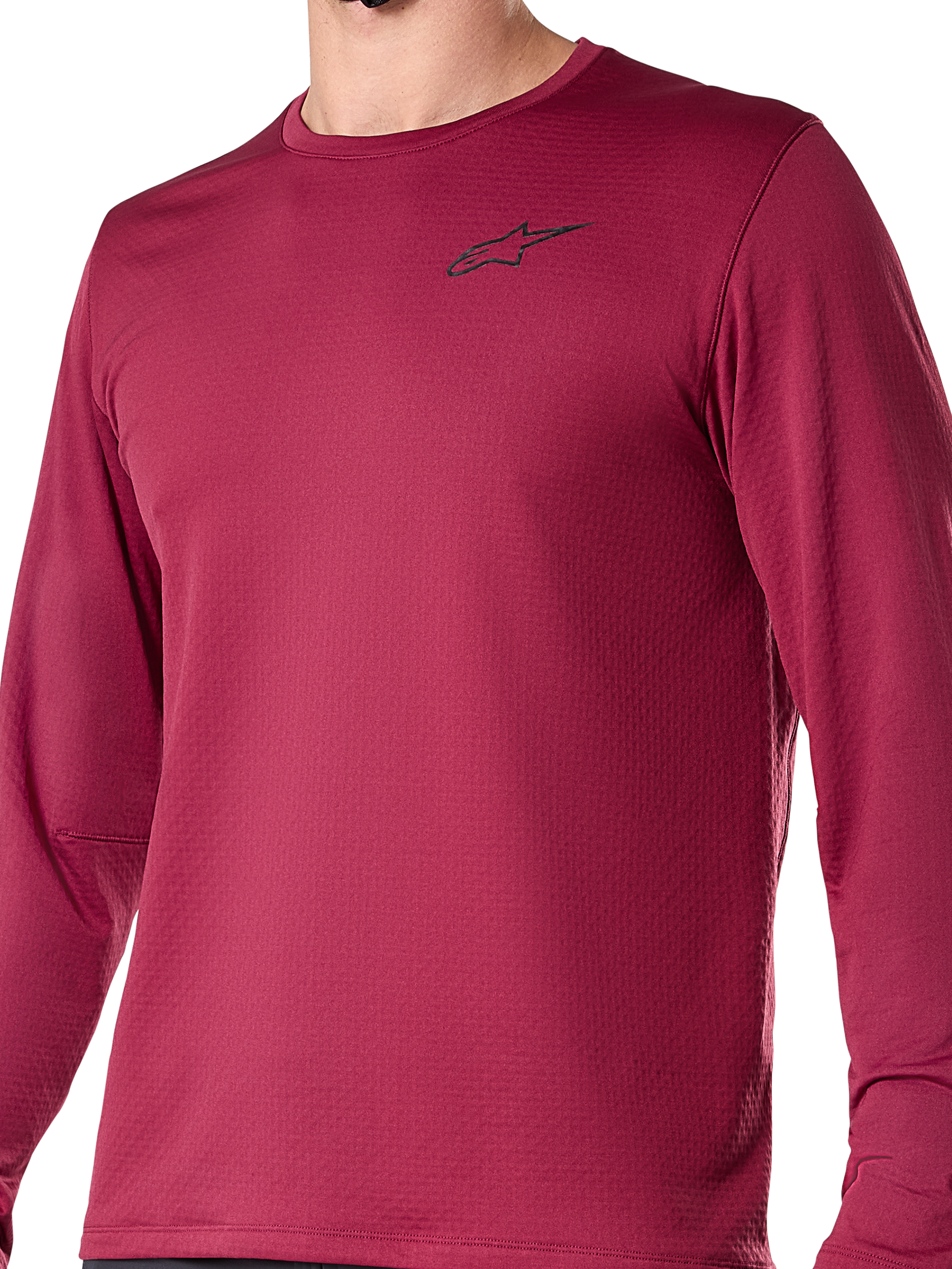 Alpinestars A-Dura Thermal Trikot, Langarm-Radsporttrikot, Burgunderrot, mit einem kleinen schwarzen Logo auf der Brust, strukturiertes Thermogewebe, reguläre Passform für Mountainbiking