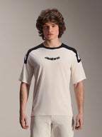 Alpinestars A-Aria Polartec Elite Kurzarm-Trikot, Mountainbike-Trikot, Ecru mit schwarzen Schulterpartien, schwarzes astars-Logo auf der Brust, Performance-Passform MTB-Bekleidung