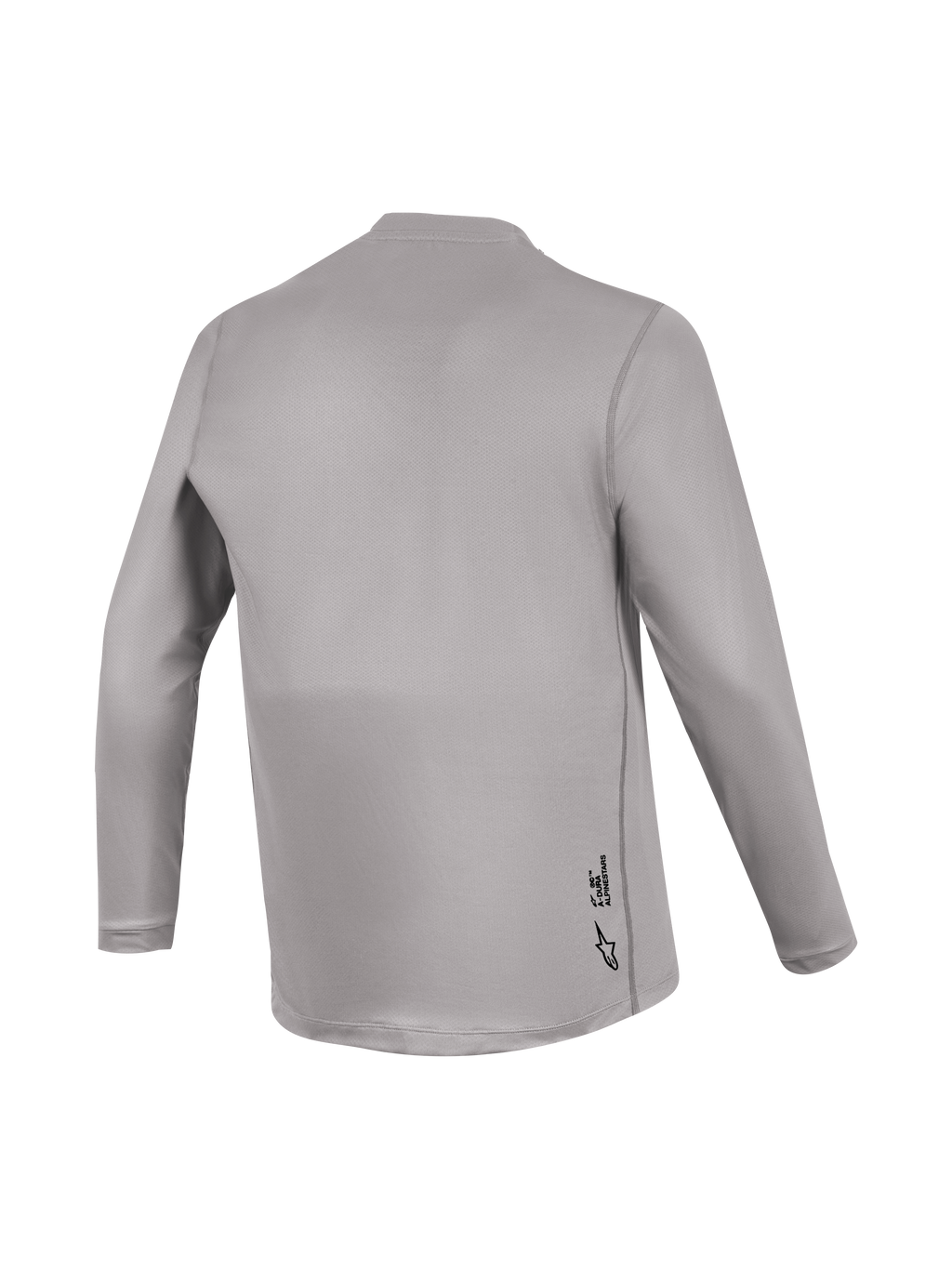 Alpinestars A-Dura Ride Langarm-Trikot, graue Rückansicht mit Jacquard-Struktur und dezentem MTB-Branding.
