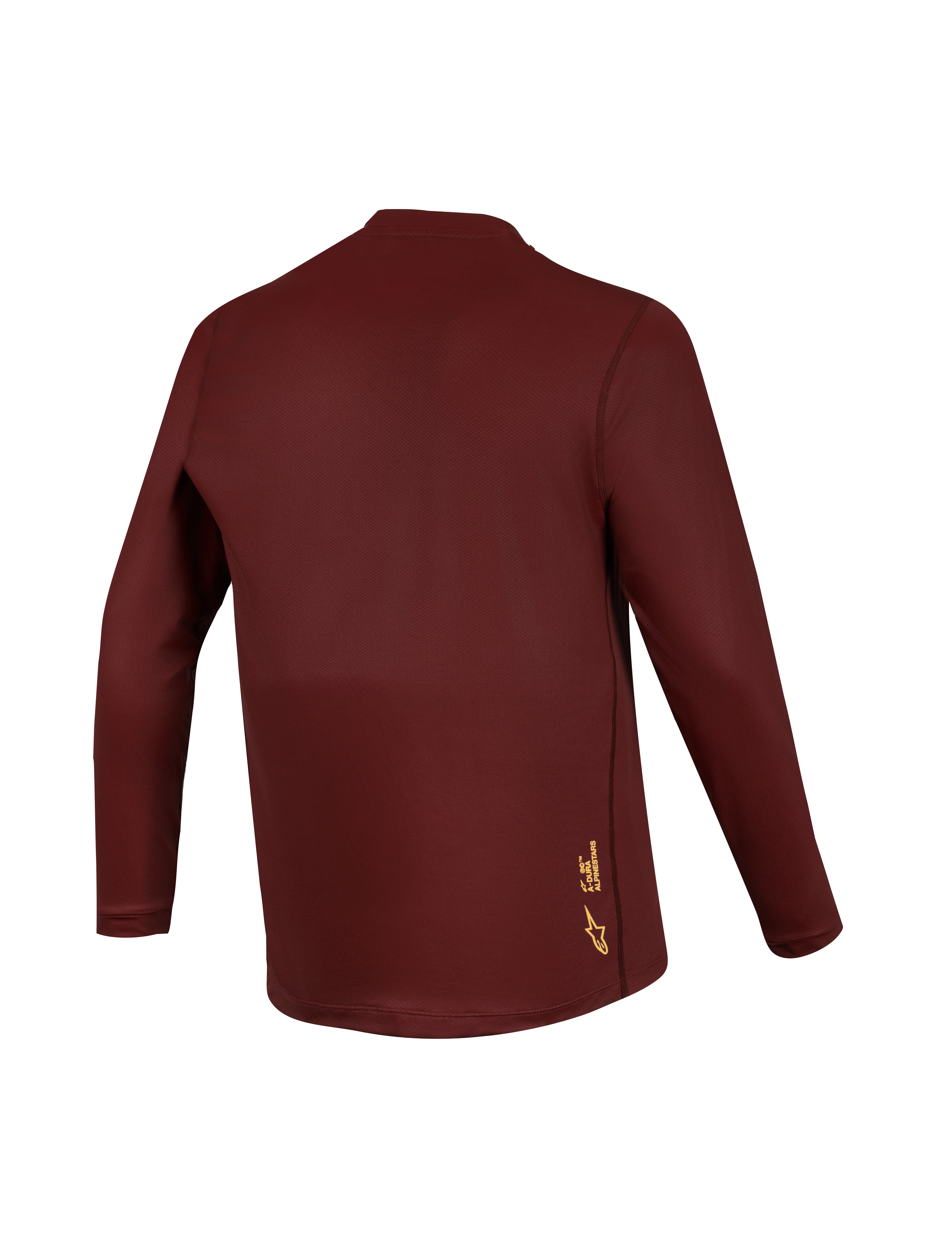 Alpinestars A-Dura Ride Langarm-Jersey in Bordeaux, Jacquard-Gewebe mit gelbem Logo auf der Rückseite