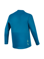 A-Dura Ride MTB-Langarmtrikot in Blaugrün, Rückansicht aus Funktionsmaterial mit kleinem gelben Astars-Logo.