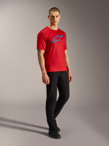 Rotes A-Dura Ride Kurzarmtrikot mit blauem Astars-Logo, leichtes Jacquard-Gewebe, MTB-Performance-Bekleidung.