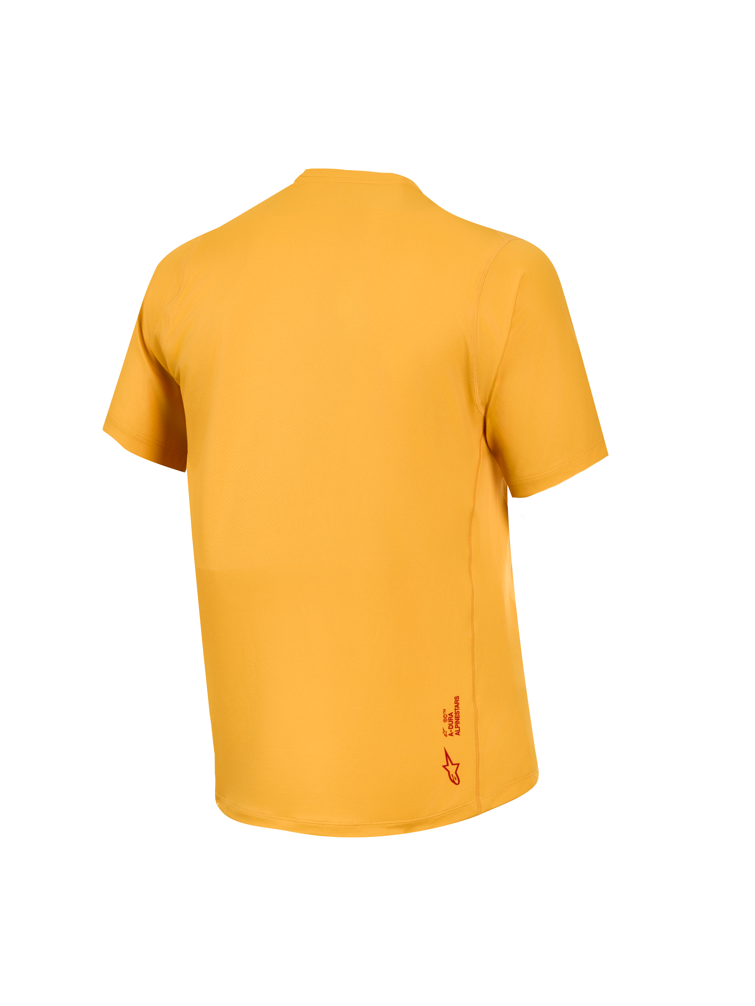 Orange A-Dura Ride Kurzarm-Trikot, Rückansicht, Jacquard-Stretchgewebe und kleines Astars-Logo am unteren Saum.