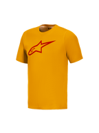 Oranges A-Dura Ride Kurzarmtrikot mit rotem Astars-Logo auf der Brust, Hochleistungs-MTB-Bekleidung von Alpinestars