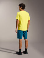 A-Dura Ride Kurzarmtrikot in Yellow Fluo, Rückansicht mit verlängertem Rückensaum für Mountainbike-Performance.