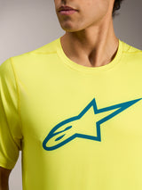Yellow Fluo A-Dura Ride Short Sleeve Jersey with teal Astars logo on the chest, lightweight technical MTB apparel.