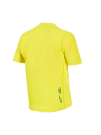 Fluogelbes A-Dura Ride Kurzarmtrikot, Rückansicht des atmungsaktiven Jacquard-MTB-Tops mit Logo-Detail.