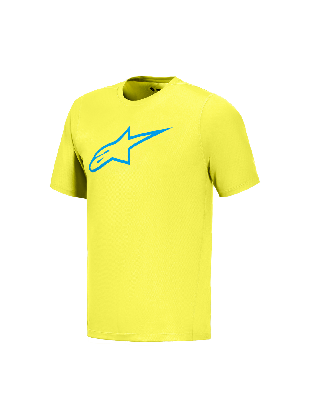 A-Dura Ride Kurzarmtrikot in Yellow Fluo mit blauem Astars-Logo, Performance-MTB-Bekleidung für Mountainbike-Touren.