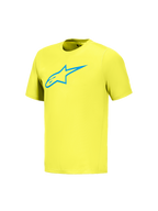 A-Dura Ride Kurzarmtrikot in Yellow Fluo mit blauem Astars-Logo, Performance-MTB-Bekleidung für Mountainbike-Touren.