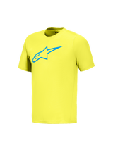 A-Dura Ride Short Sleeve Jersey in Yellow Fluo with blue Astars logo, performance MTB apparel for mountain bike riding.