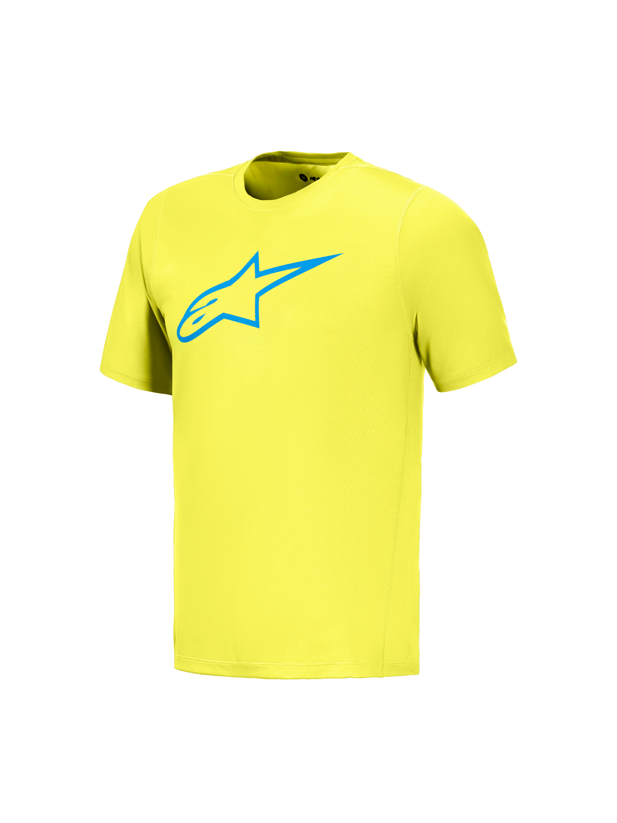 A-Dura Ride Short Sleeve Jersey in Yellow Fluo with blue Astars logo, performance MTB apparel for mountain bike riding.