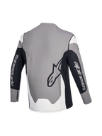 Alpinestars A-Dura Race Trikot, Langarm-MTB-Trikot, Rückansicht in Grau, Schwarz und Weiß mit Markenlogos